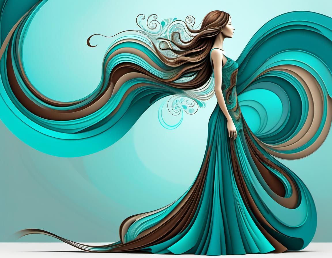 Abstract Woman in Teal Dress: Vector Fractal Art