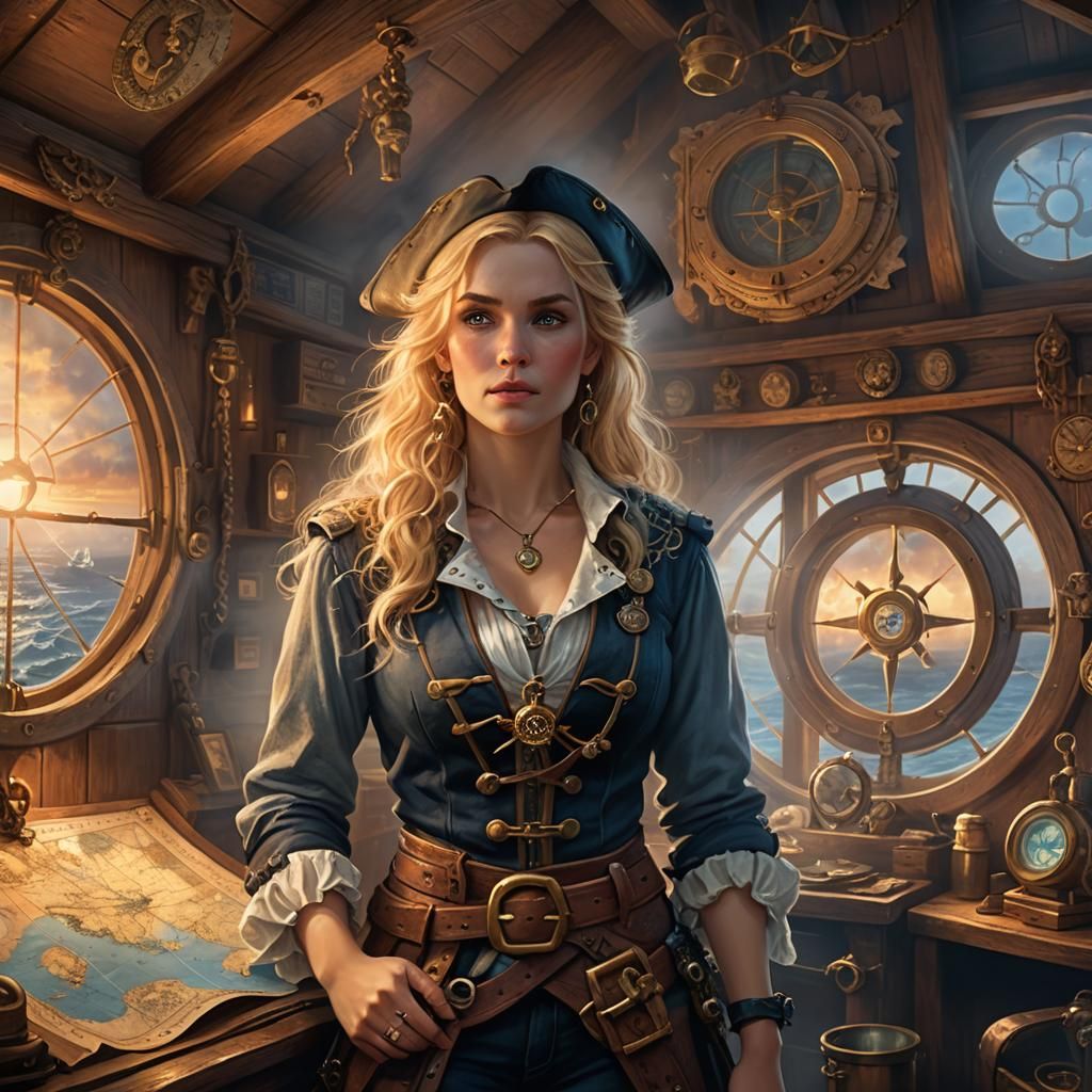 Blond Pirate in Ethereal, Misty Cabin