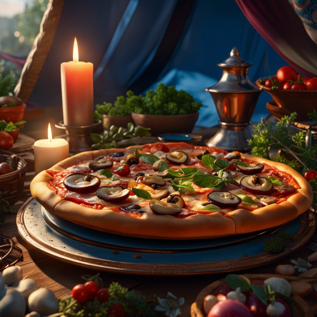 Photorealistic Pizza Close-Up with Candles