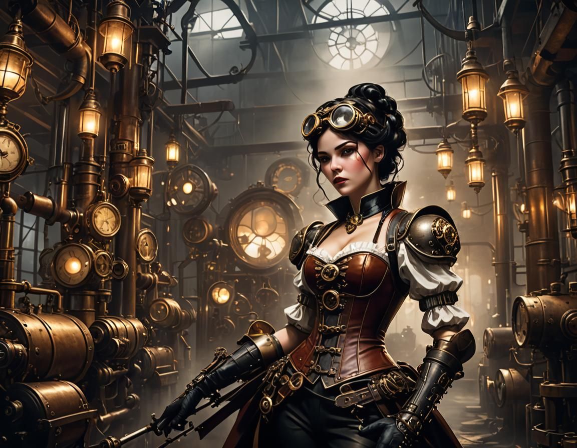 Steampunk Snow White in Industrial Factory