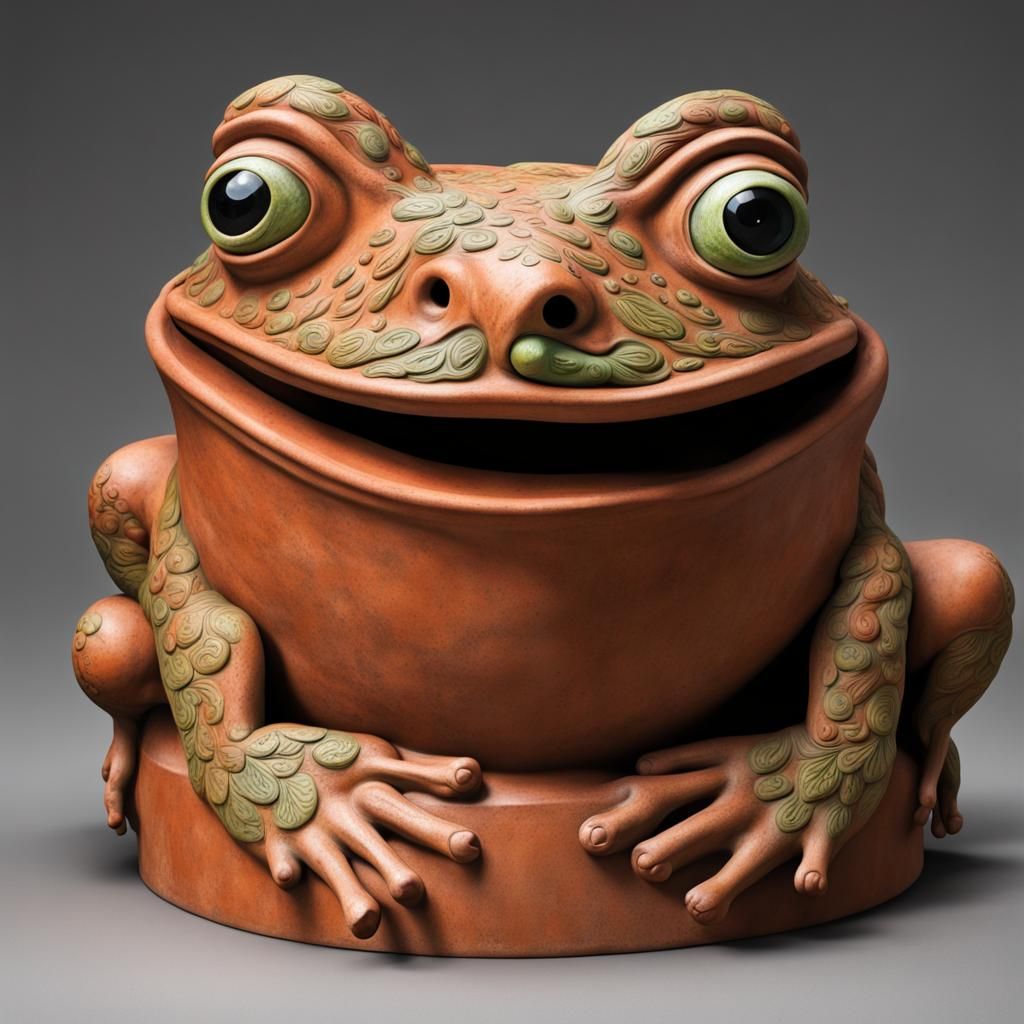 Photorealistic Terracotta Frog Planter Pot