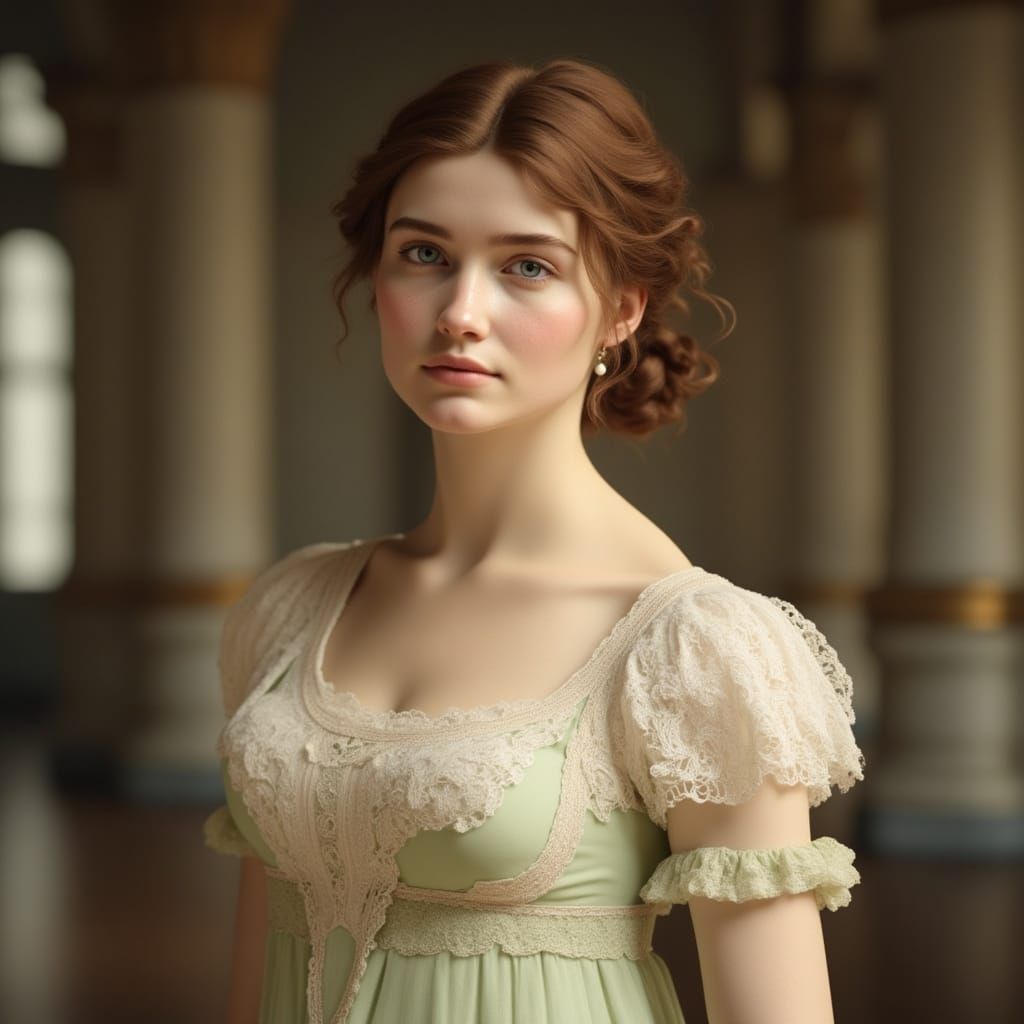 Regency Woman in Silk Gown at Ballroom