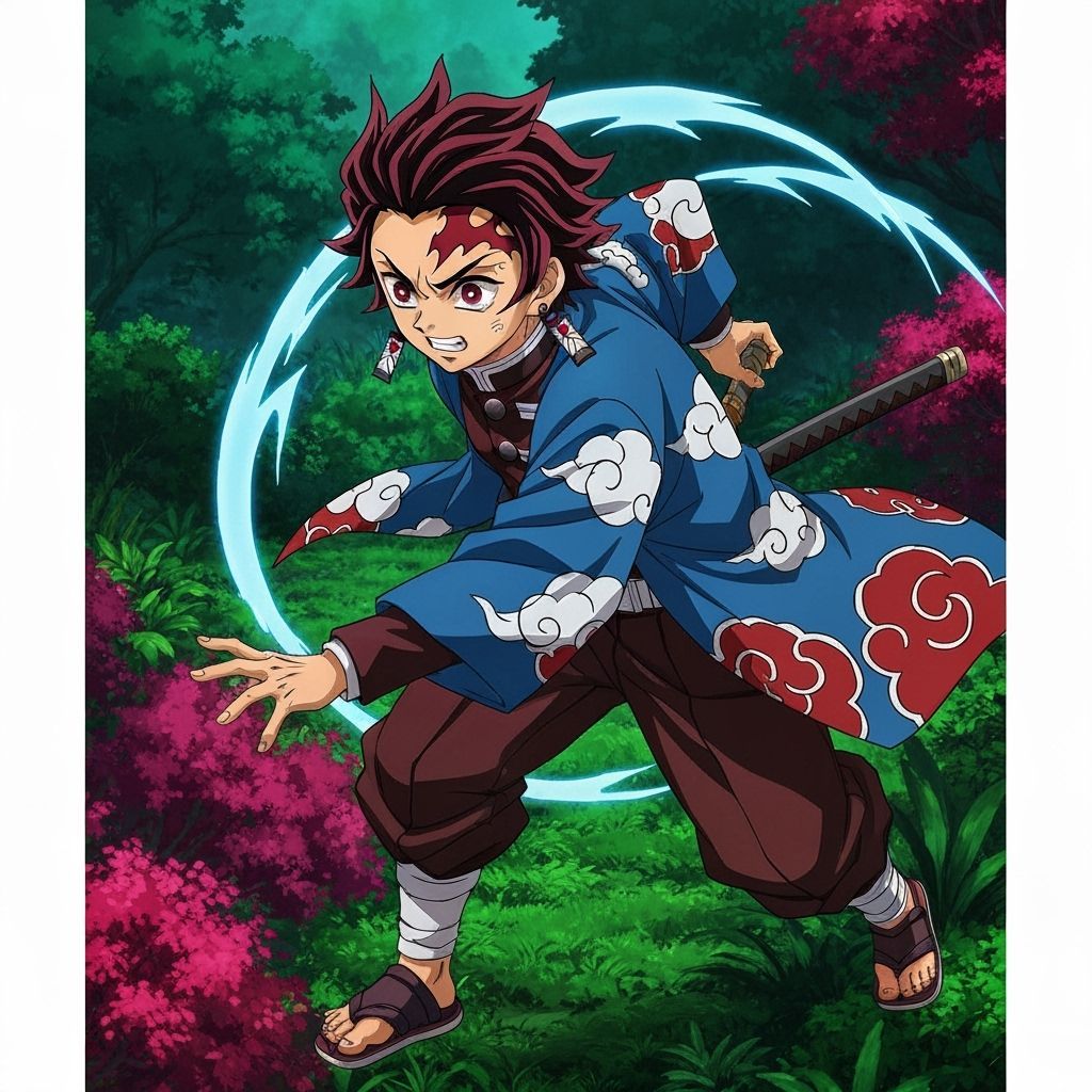 Tanjiro Kamado in Anime Style With Cloud Haori