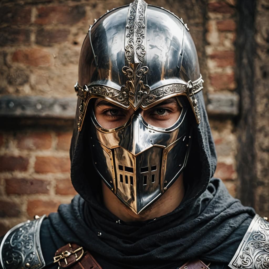 Masked Knight in Hood Close-Up