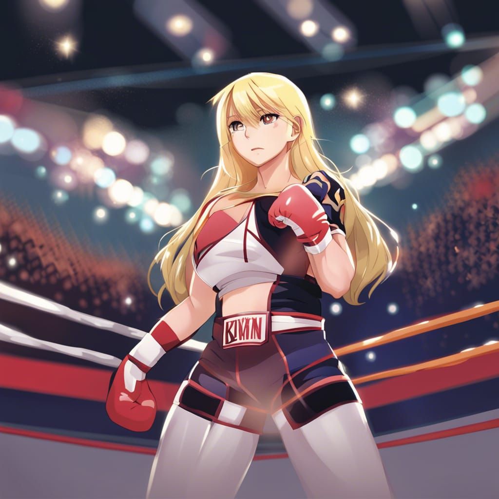 Anime-Style Blonde Girl WWE Champion in Ring