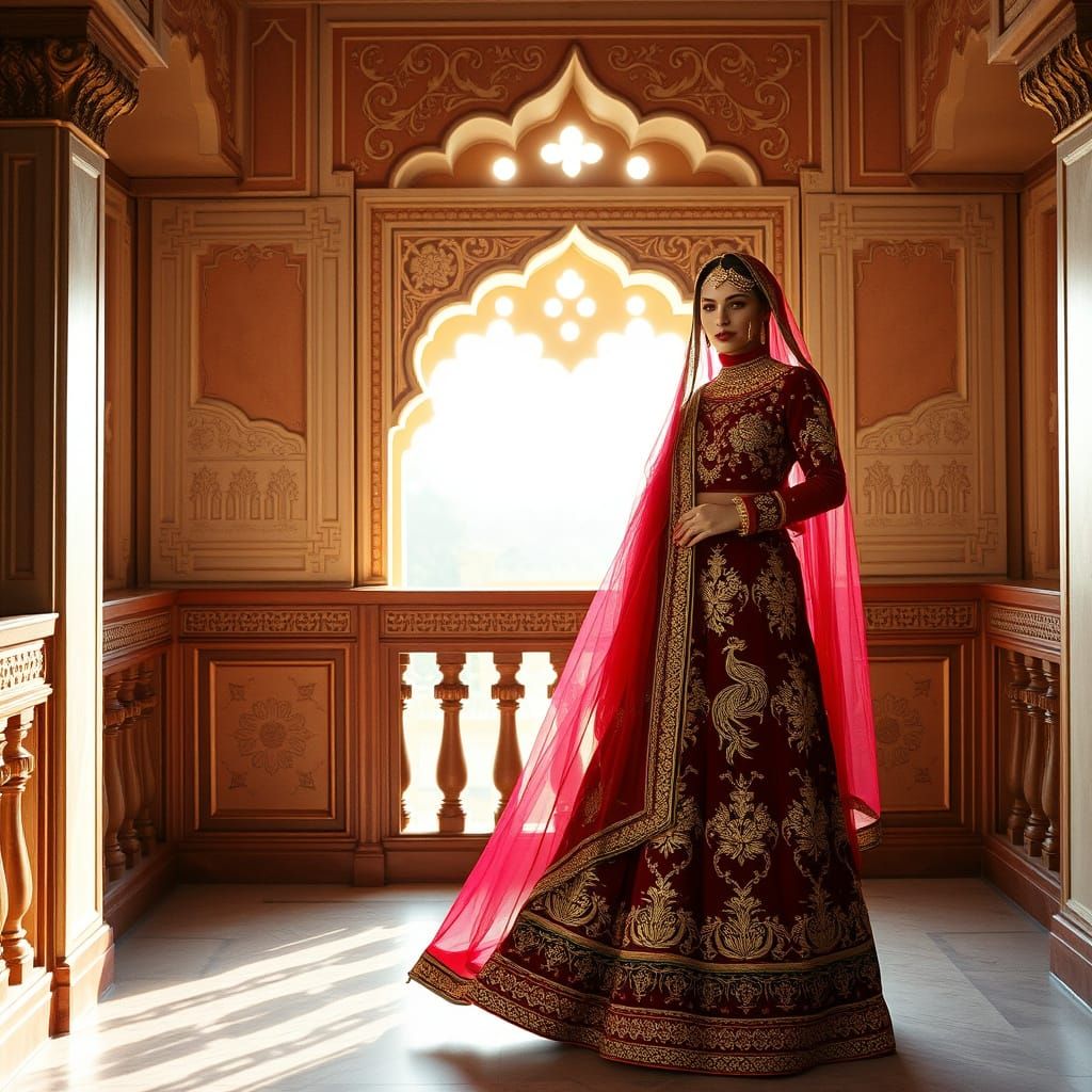 Mughal Woman in Ruby Velvet Anarkali