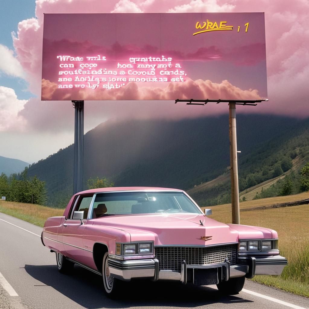 Billboard with Pink Cadillac in the Mountains