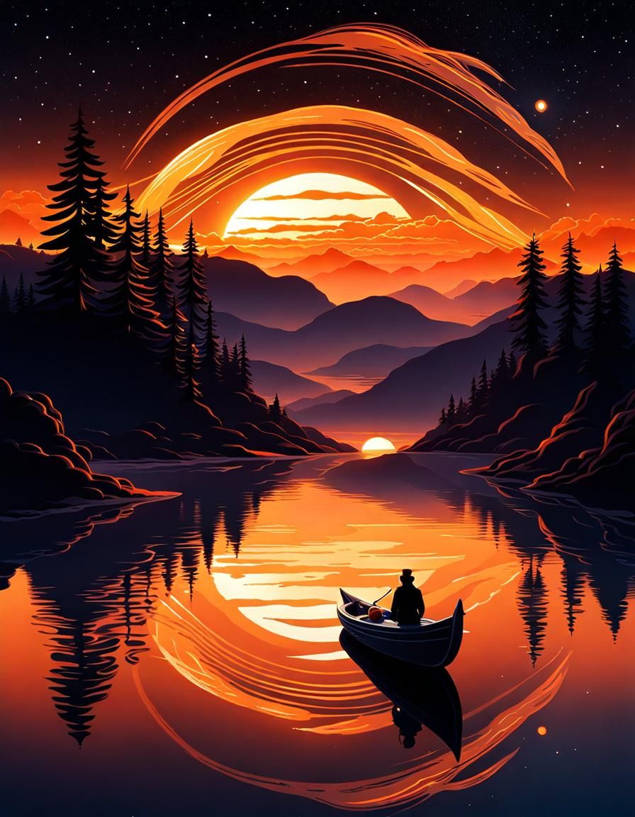 Dreamy Sunset River: Fantasy Landscape in Space Art Style