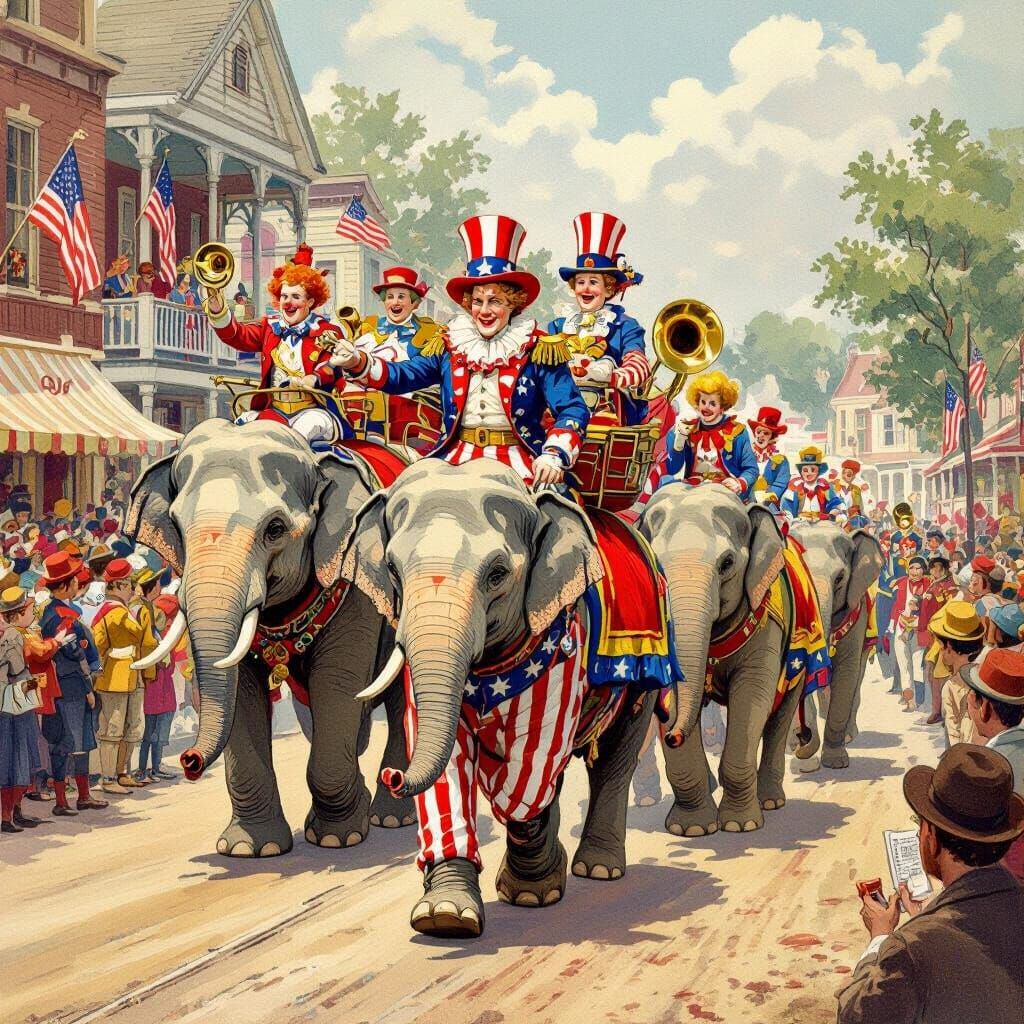 19th Century Circus Parade in American Town