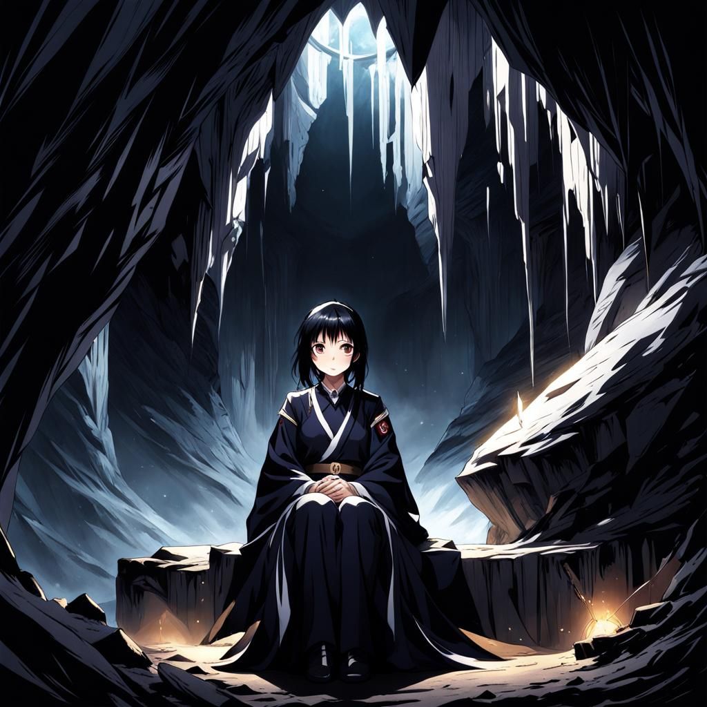 Anime Woman in Dark Cave