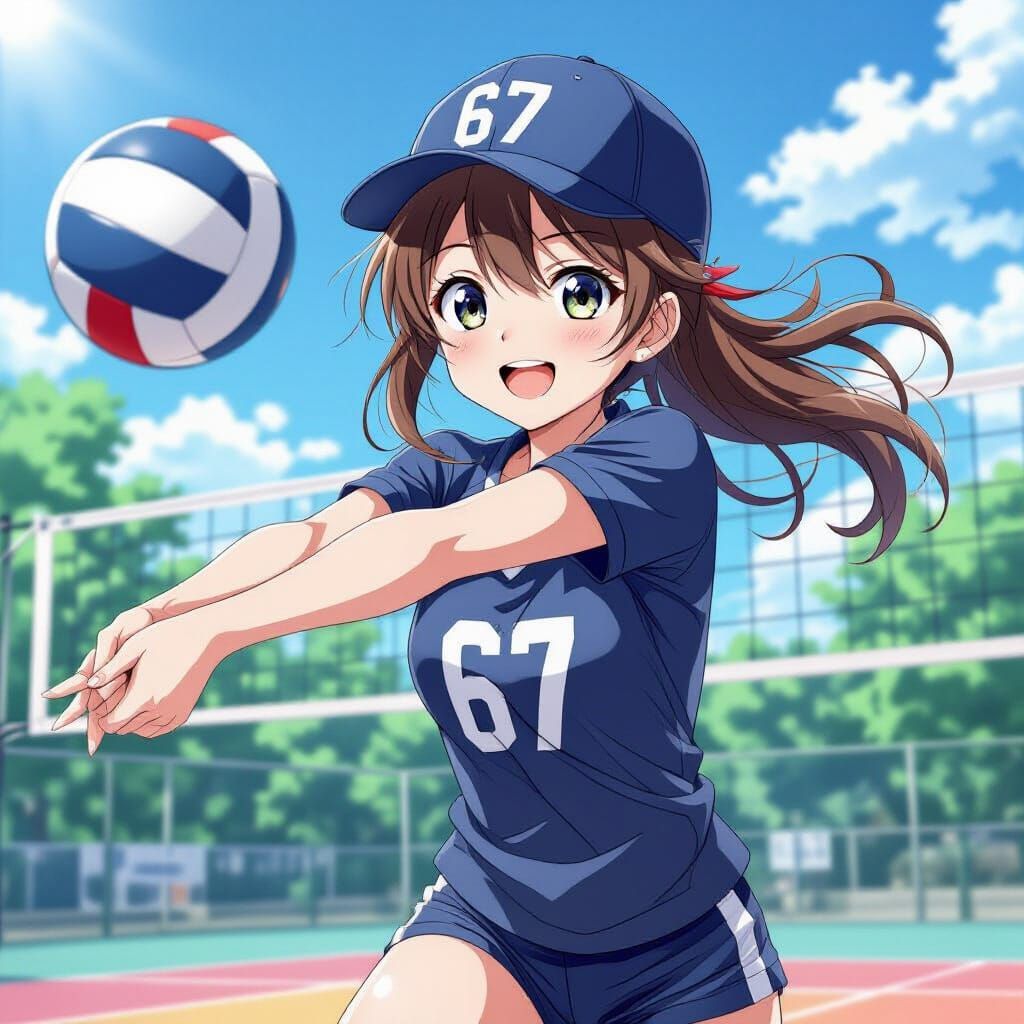 Cute Anime Girl Plays Volleyball Number 67