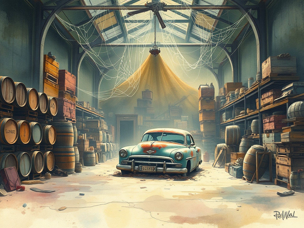 Mystical Warehouse: Vintage Watercolor Illustration