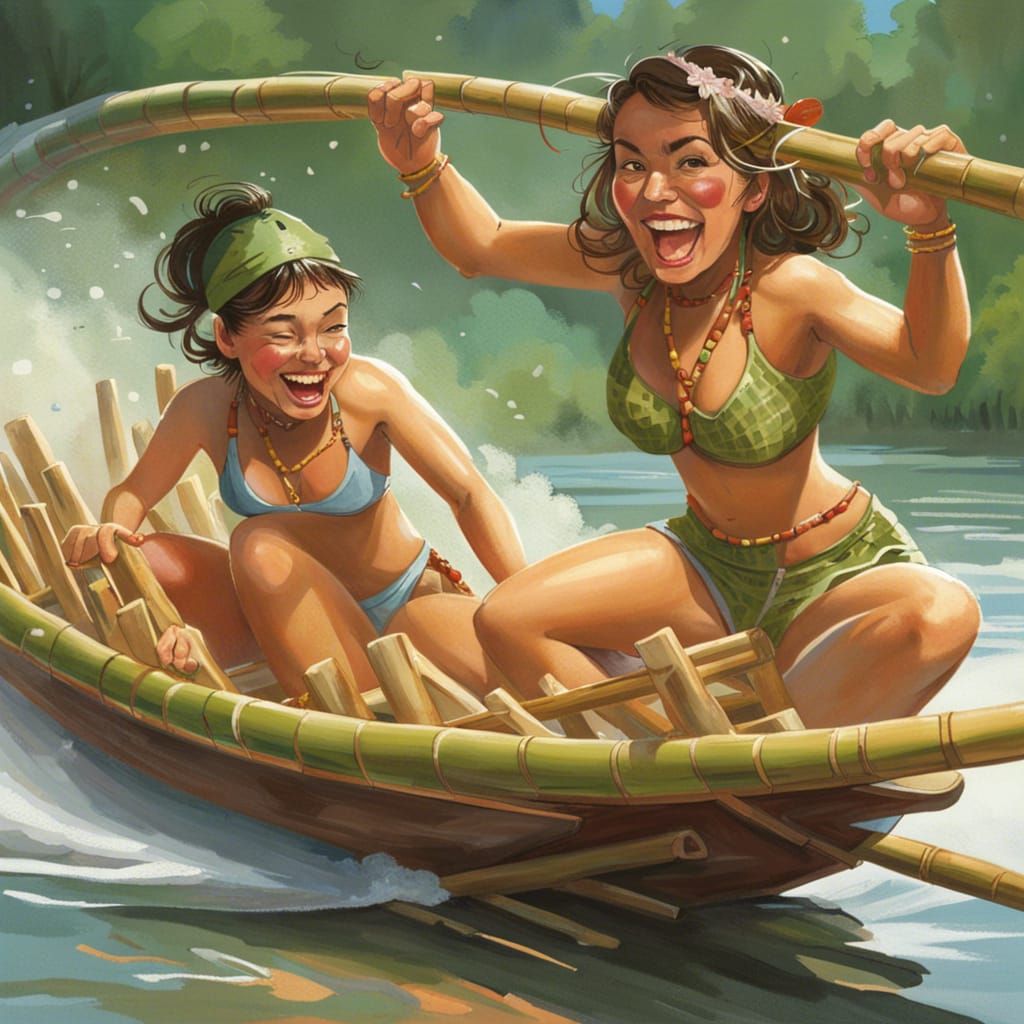 Crocodile-Pulled Bamboo Sled on the Lake