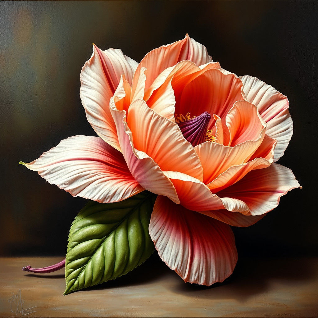 Hyperrealistic Trompe L'Oeil Flower in Alcohol Oil Style
