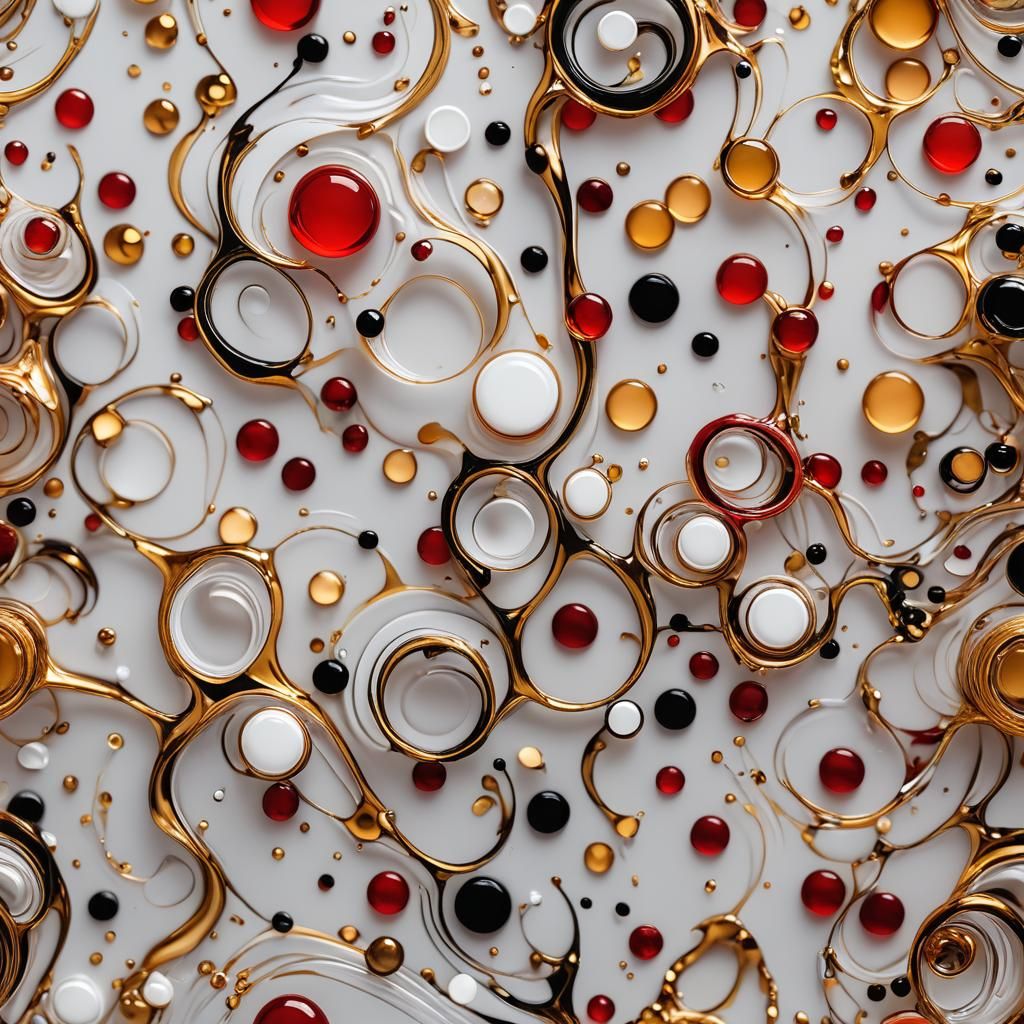 Macro Photograph of Swirling Gold and Red Liquids