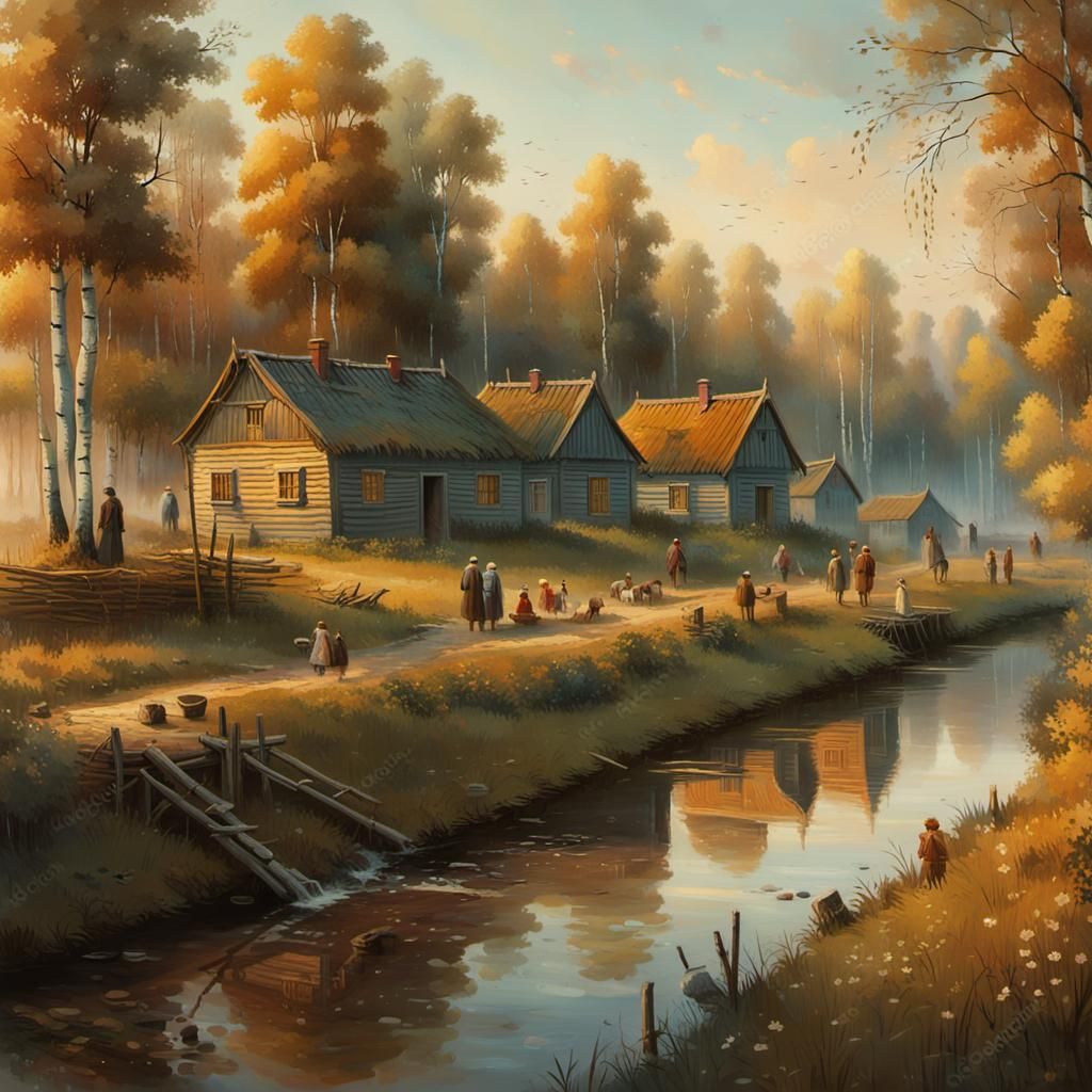 Slavic Village in Golden Light