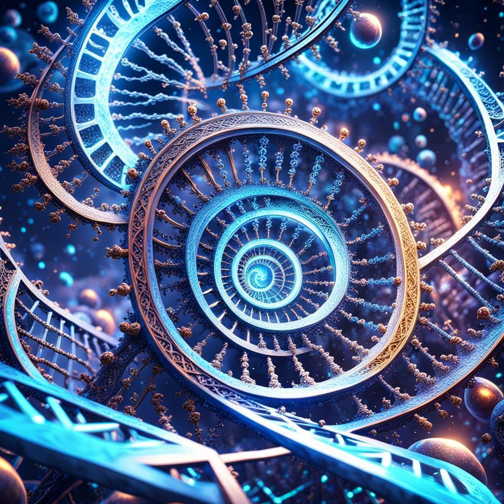 Mystical Quantum World: Glowing DNA Spirals