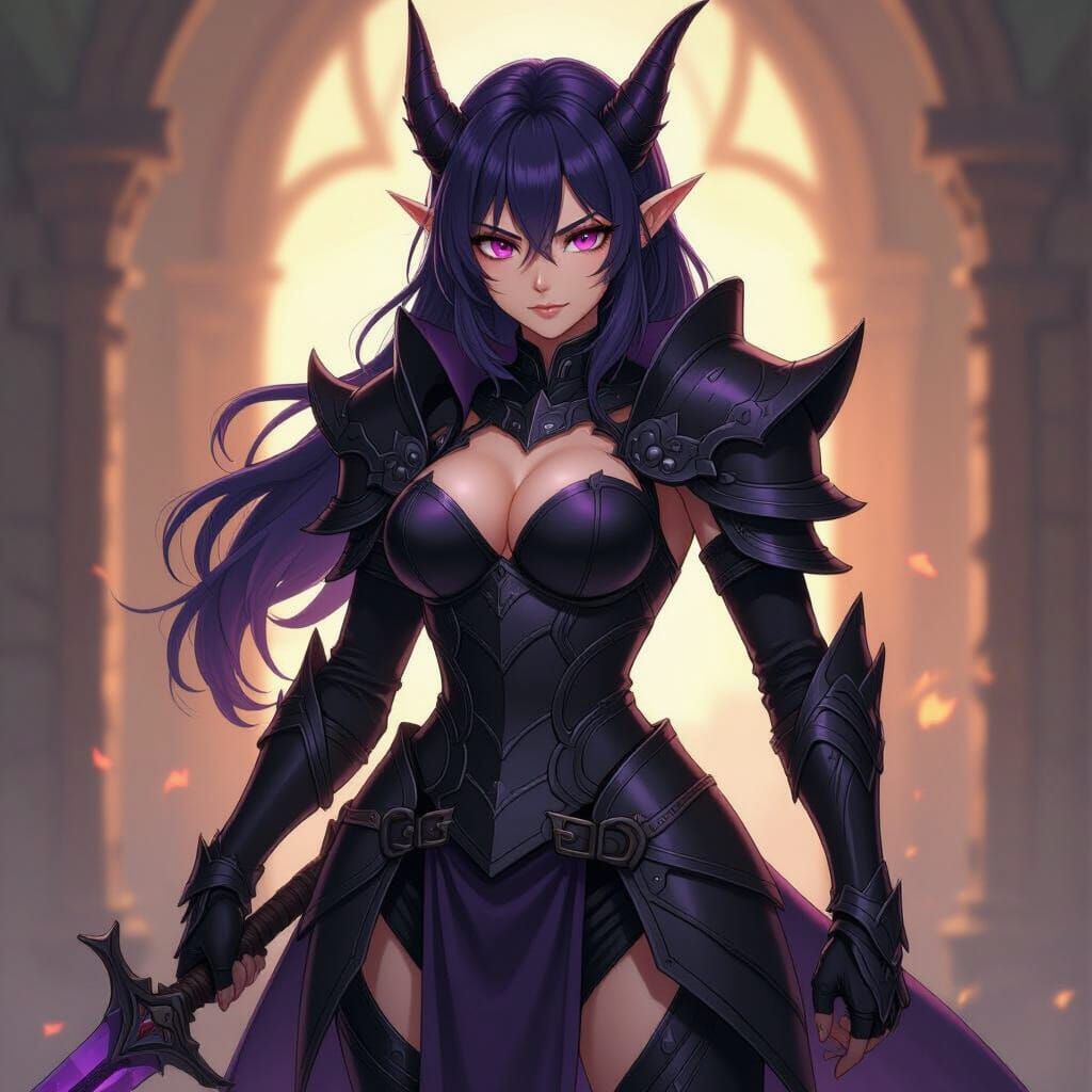 Anime Dragon Slayer in Black and Purple Armor