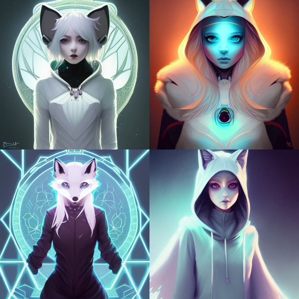 Robotic Fox Girl Portrait with Roses in Hyperrealism