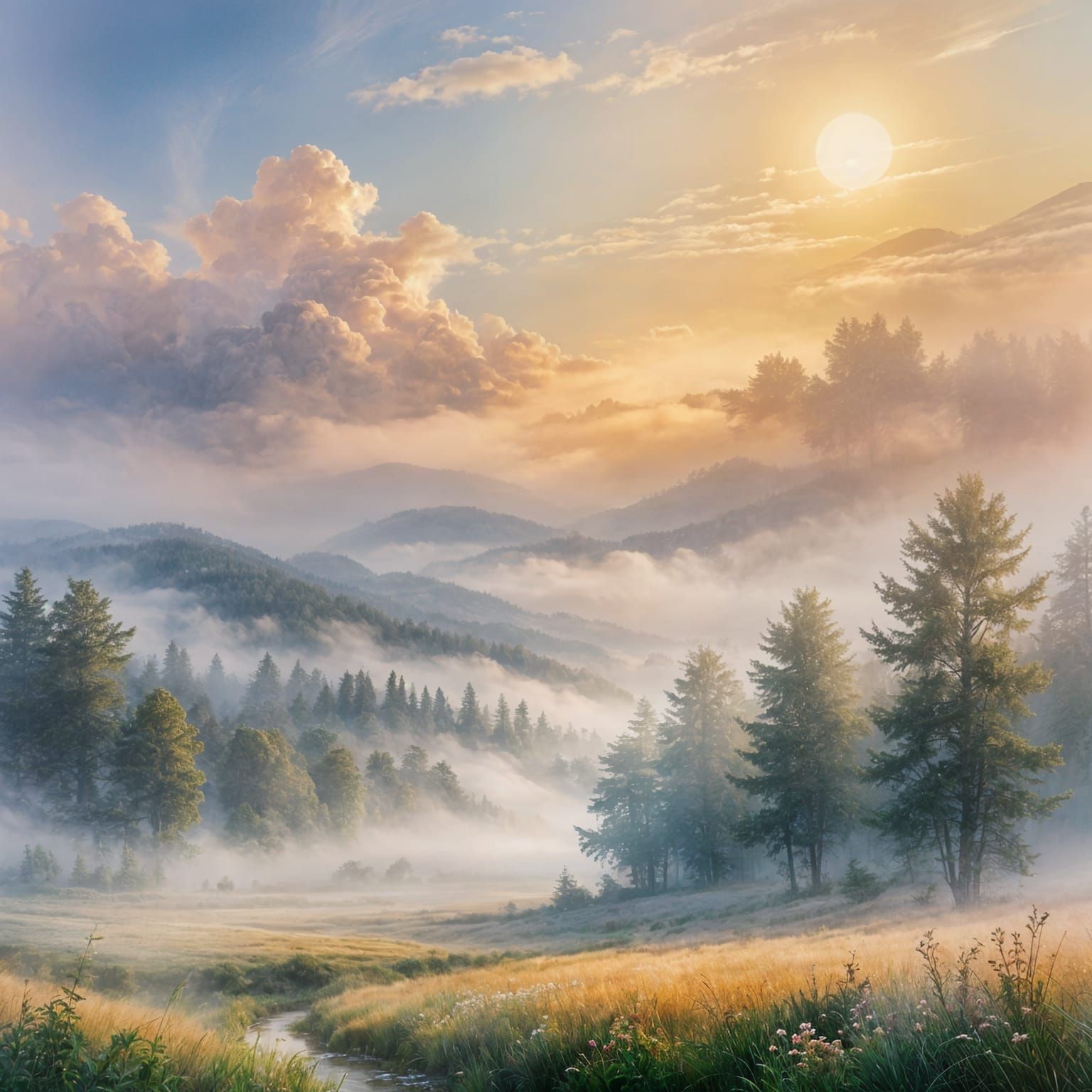 Misty Landscape: A Tranquil, Ethereal Scene