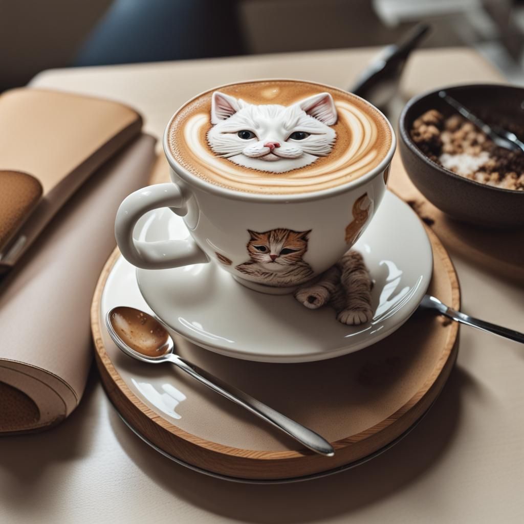 Detailed Latte Art Featuring a Cute Cat