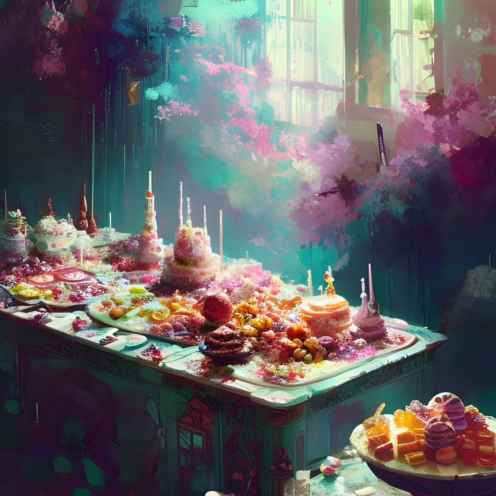 Romantic Table of Sweets in Photorealistic Style