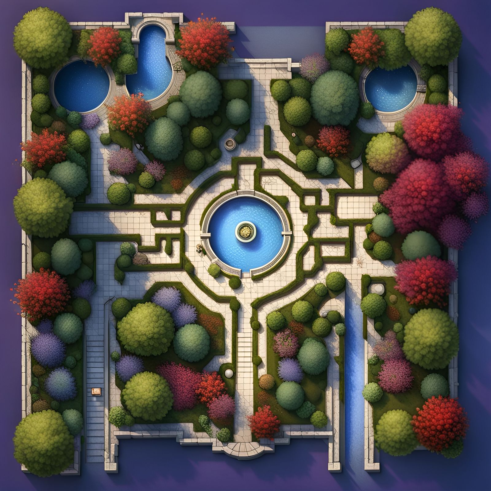 Labyrinthine Garden Battle Map with Fountain