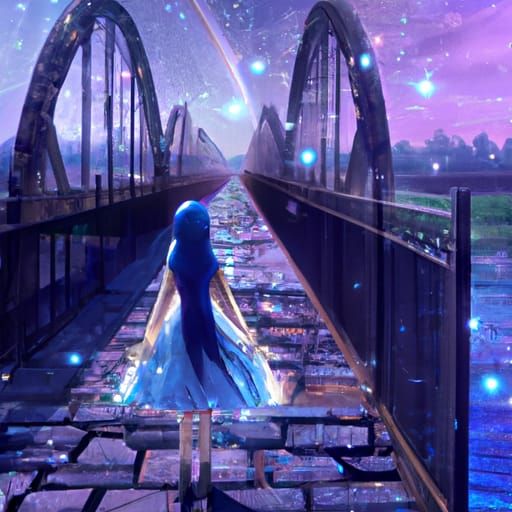 Sparkling Night Sky with Woman Radiating Happiness