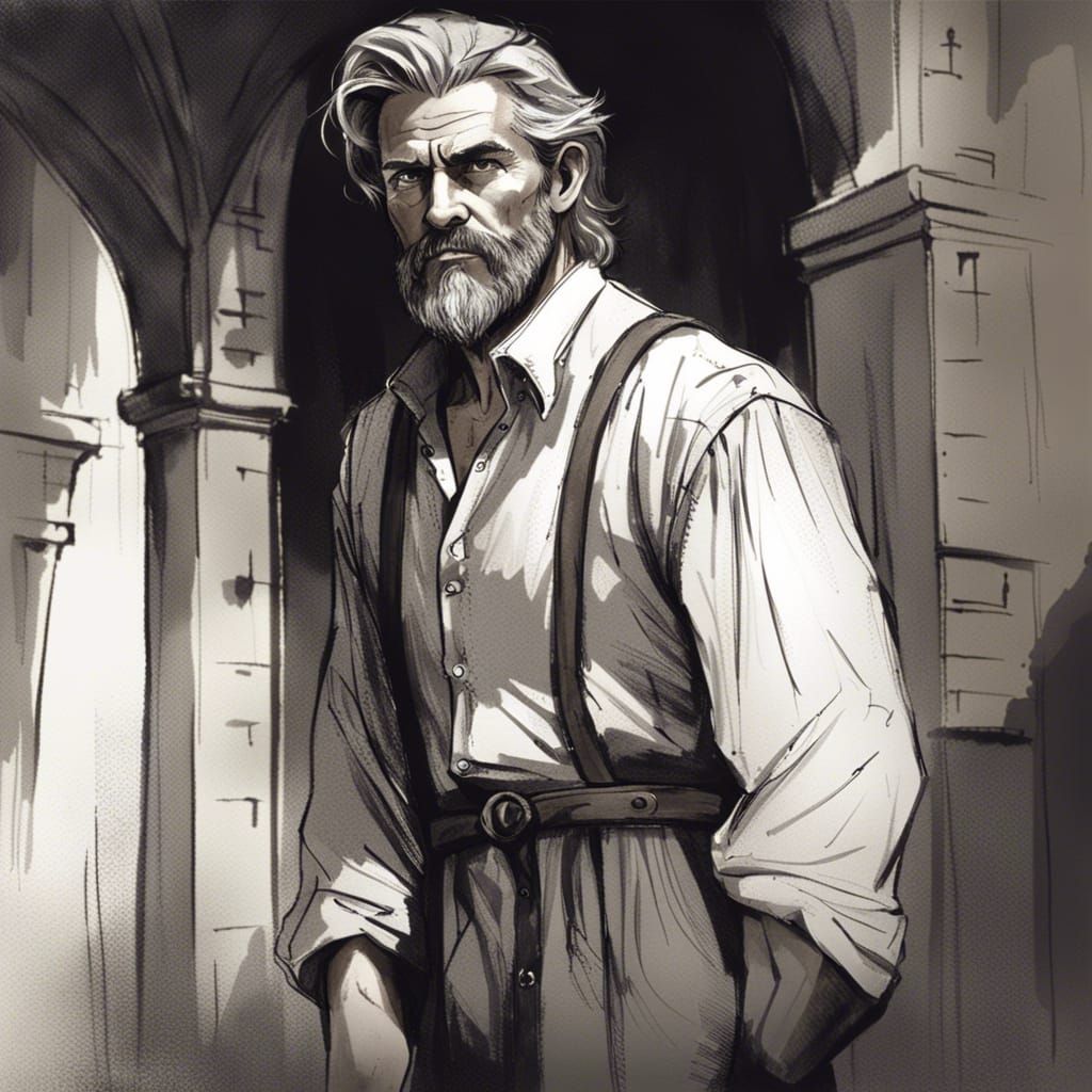 Medieval Man with Goatee: Minimalist Concept Art Sketch