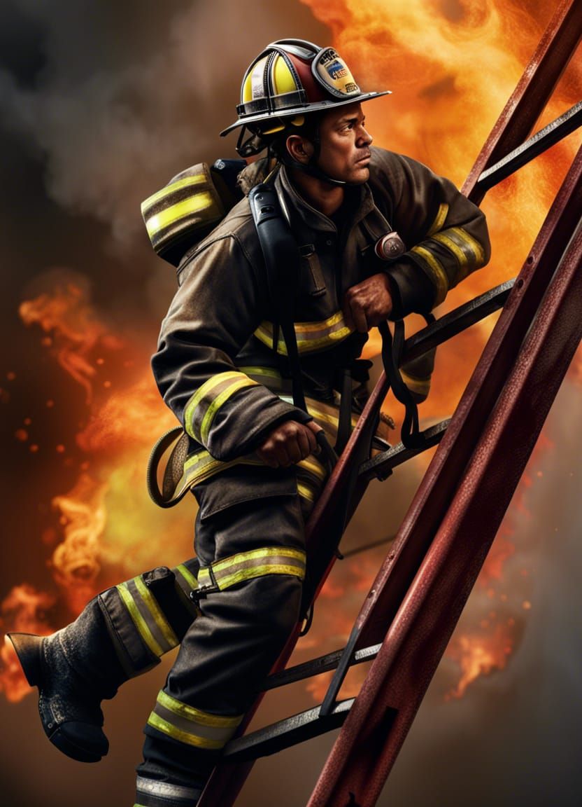 Brave Firefighter Rescuing Girl from Blazing Inferno