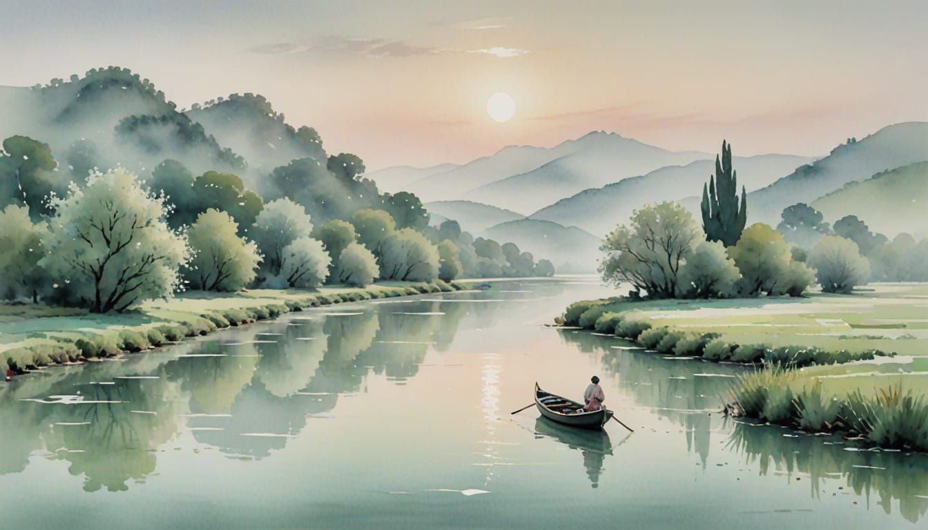 Dreamy French Landscape during Lunar New Year in Watercolor...