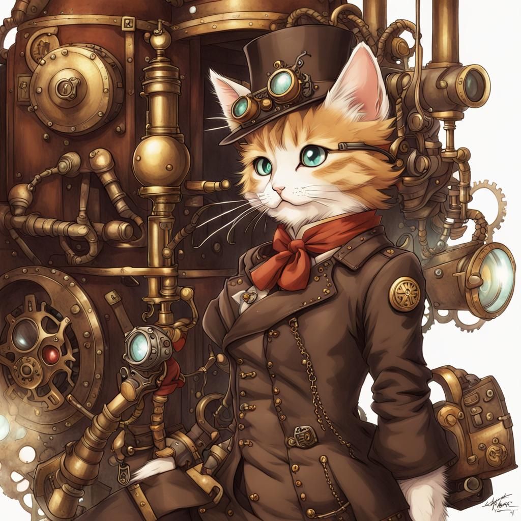 Steampunk Kitten in Anime Style