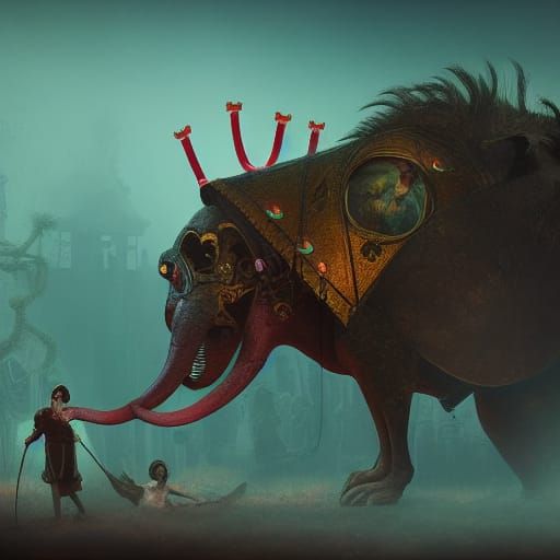 Creepy Circus Exploiting Animals: Detailed Matte Painting