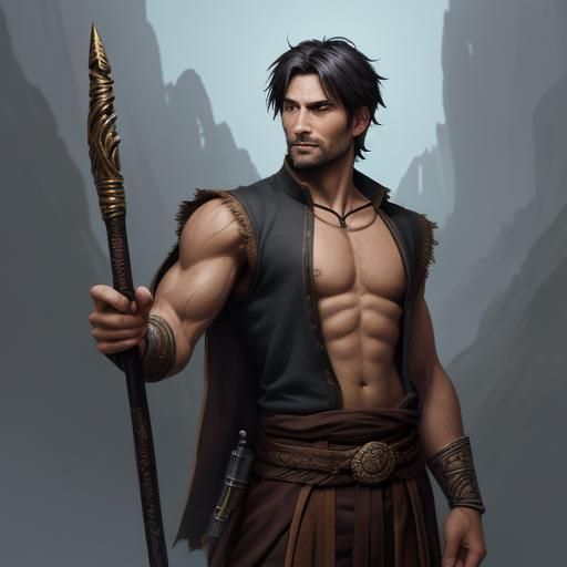 Monk Fighter with Quarterstaff: Fantasy Art