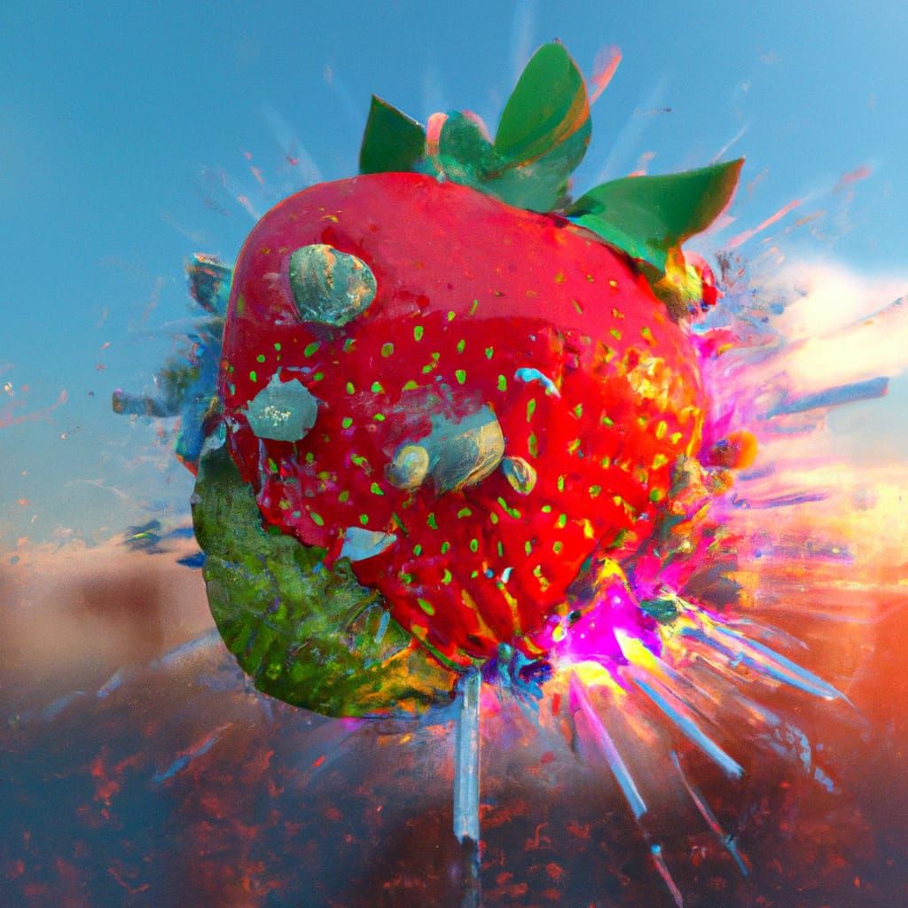 Strawberry Grenade Exploding: Hyperdetailed Matte Photograph...