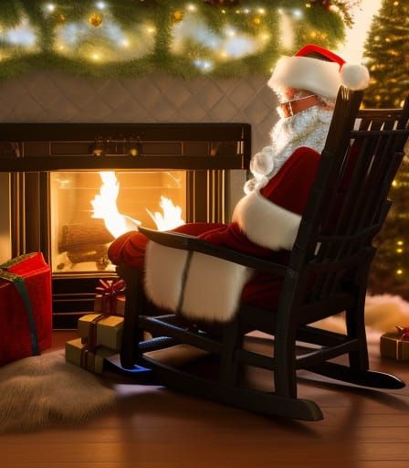 Santa Claus Asleep by Fireplace: Detailed Matte Painting