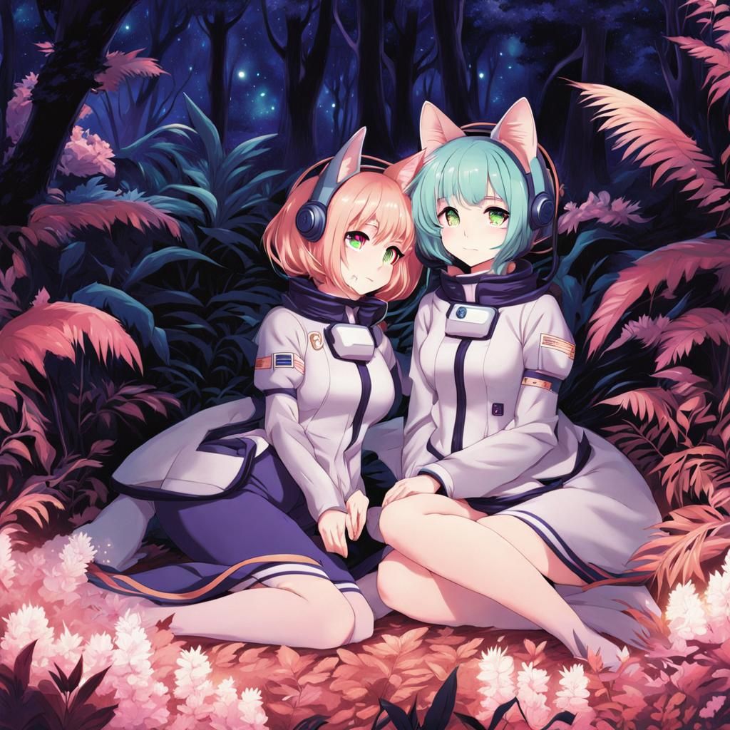 Anime Cat Girls in Alien Forest