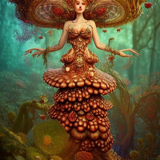 Psychedelic Rococo Goddess with Fractal Hair