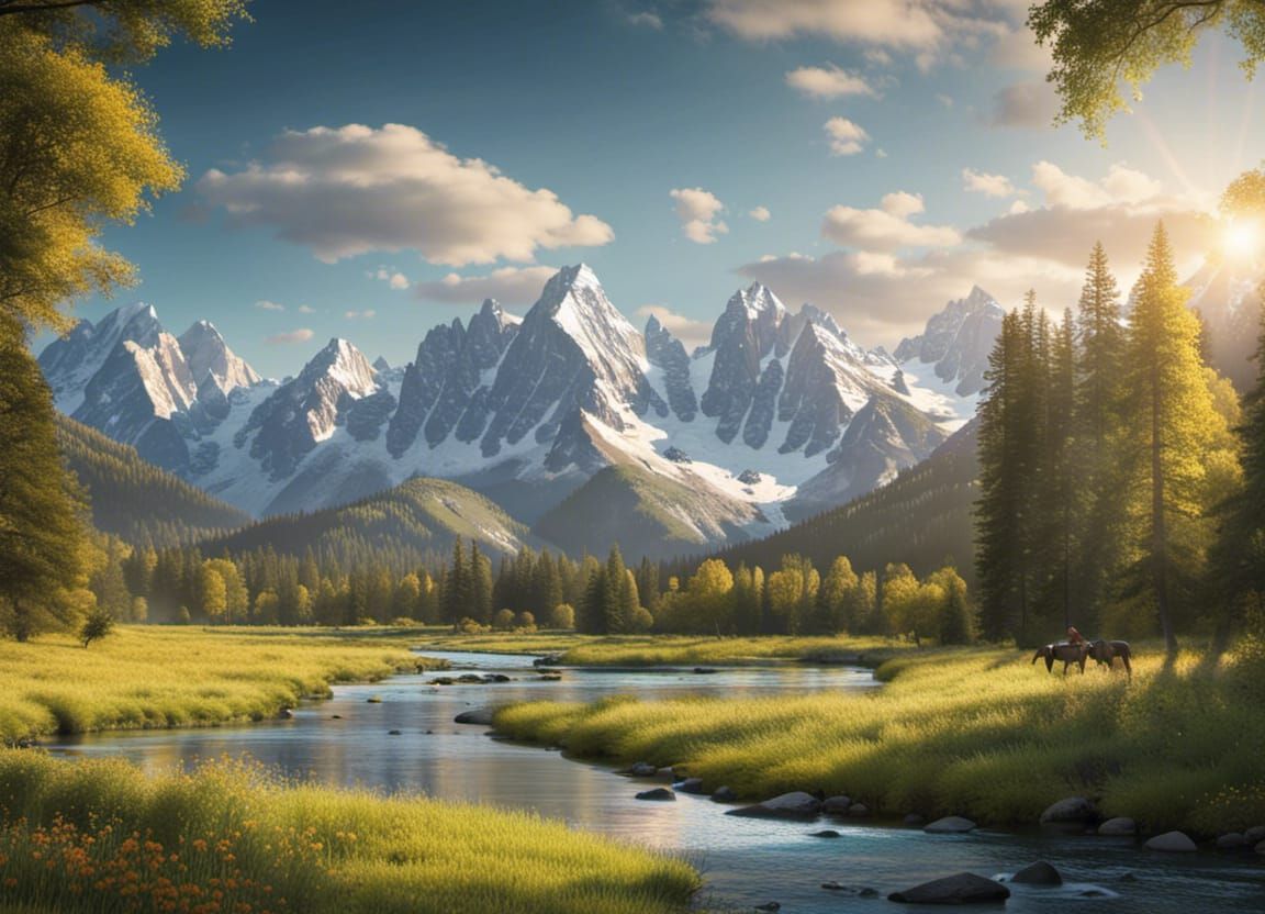 Majestic Mountain Vista in Hyperrealistic Style