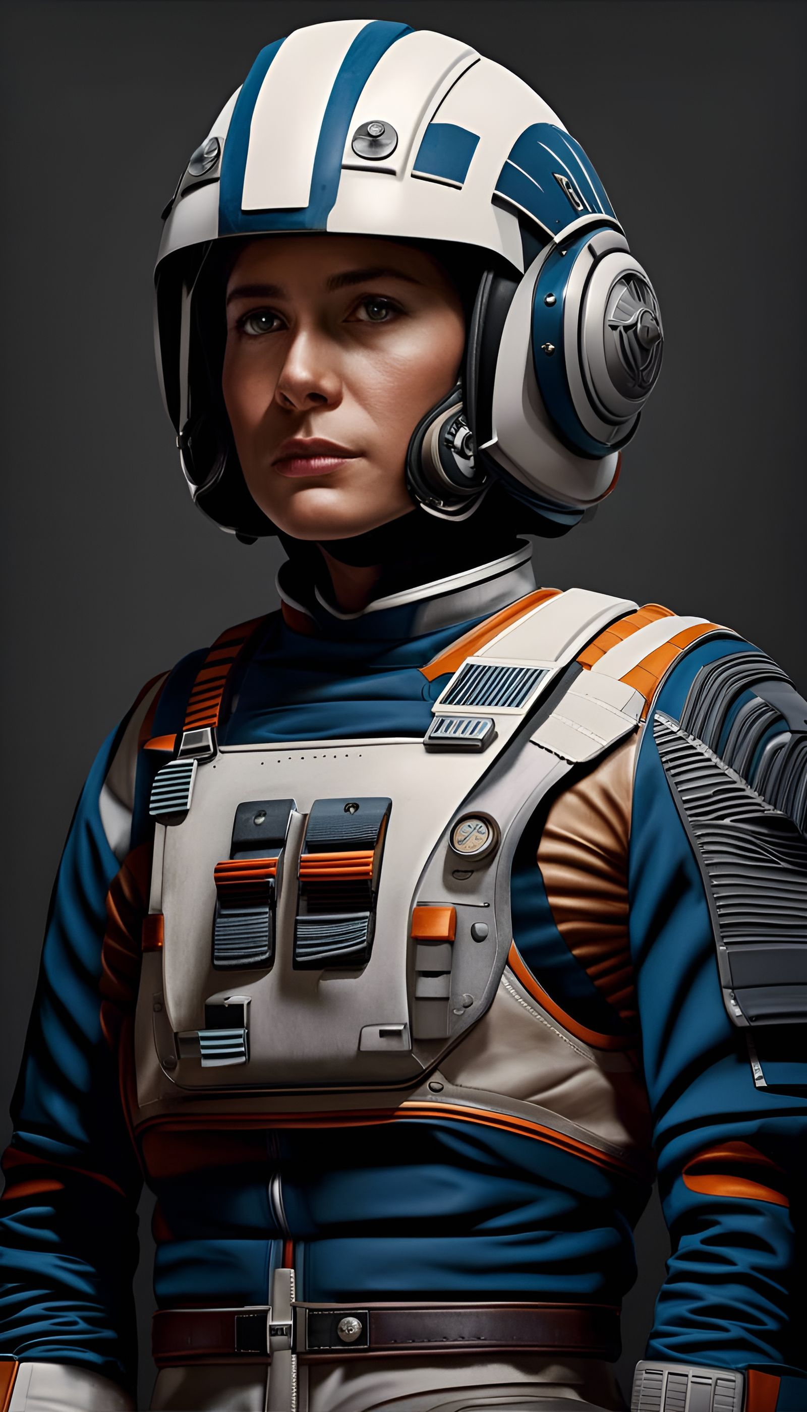 Star Wars Rebel pilot in orange rebel flight suit in their cockpit, magnificent composition, 8k resolution concept art U...