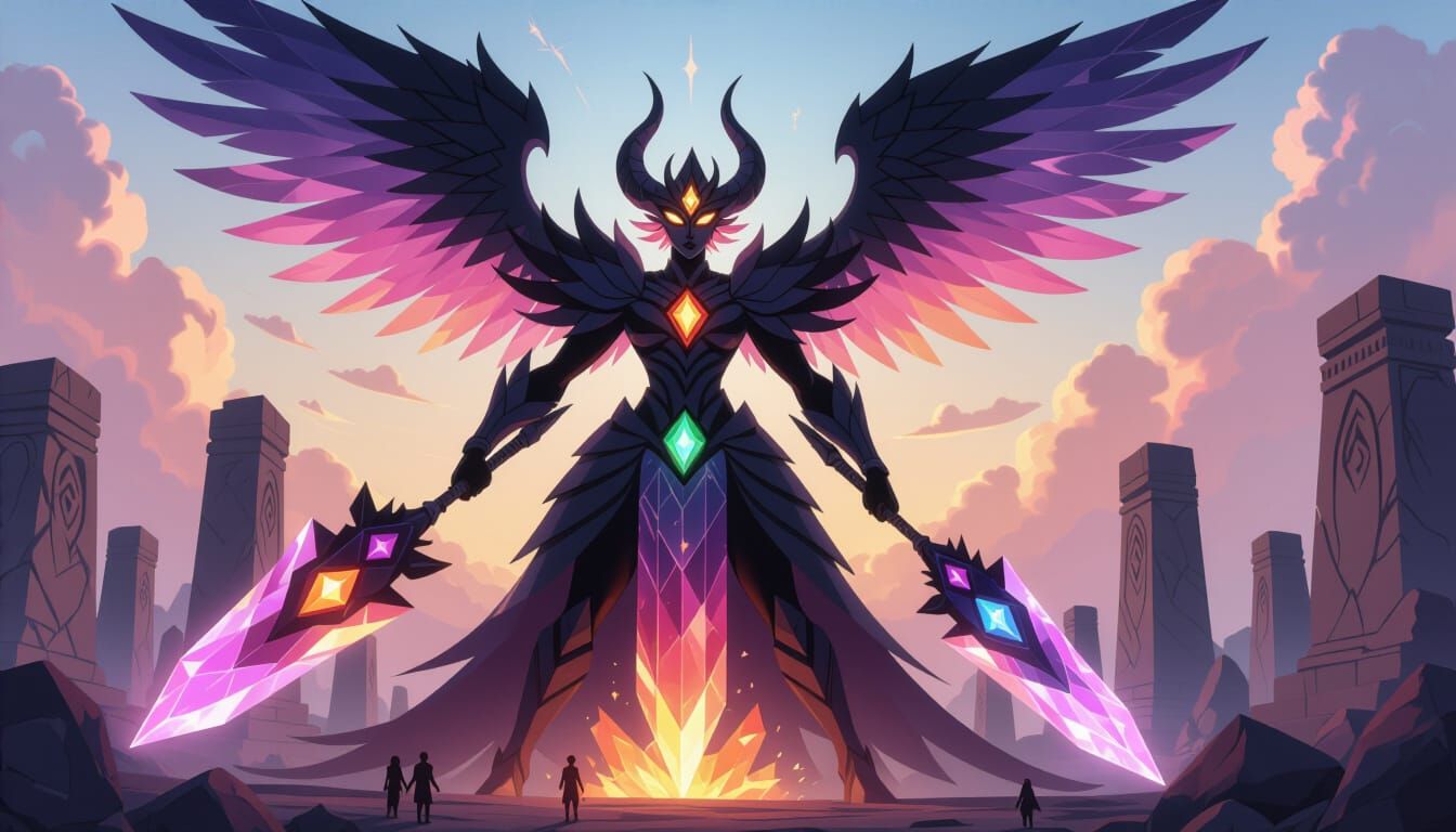 Obsidian Crystal Gem Fusion in Fantasy Style