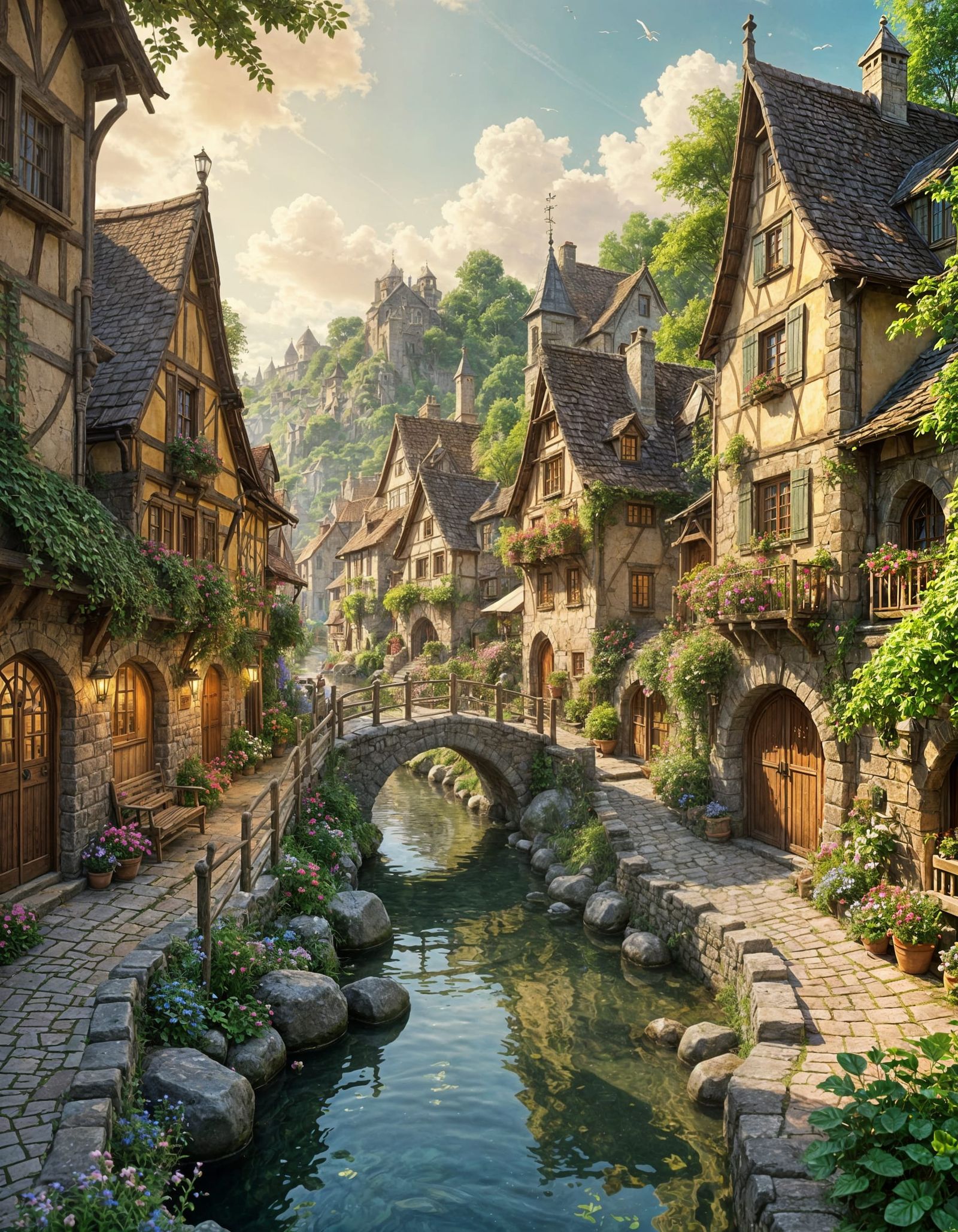 Cozy Anime Village in Anton Pieck Style