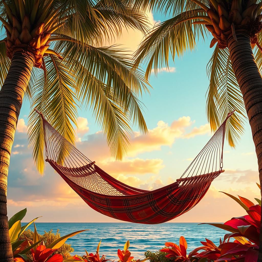 Hammock Between Palm Trees at Sunset