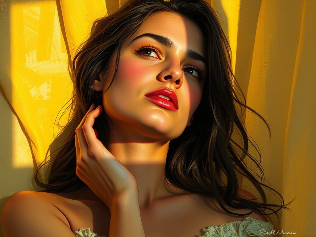 Woman in Contemplative Repose in Impressionist Style