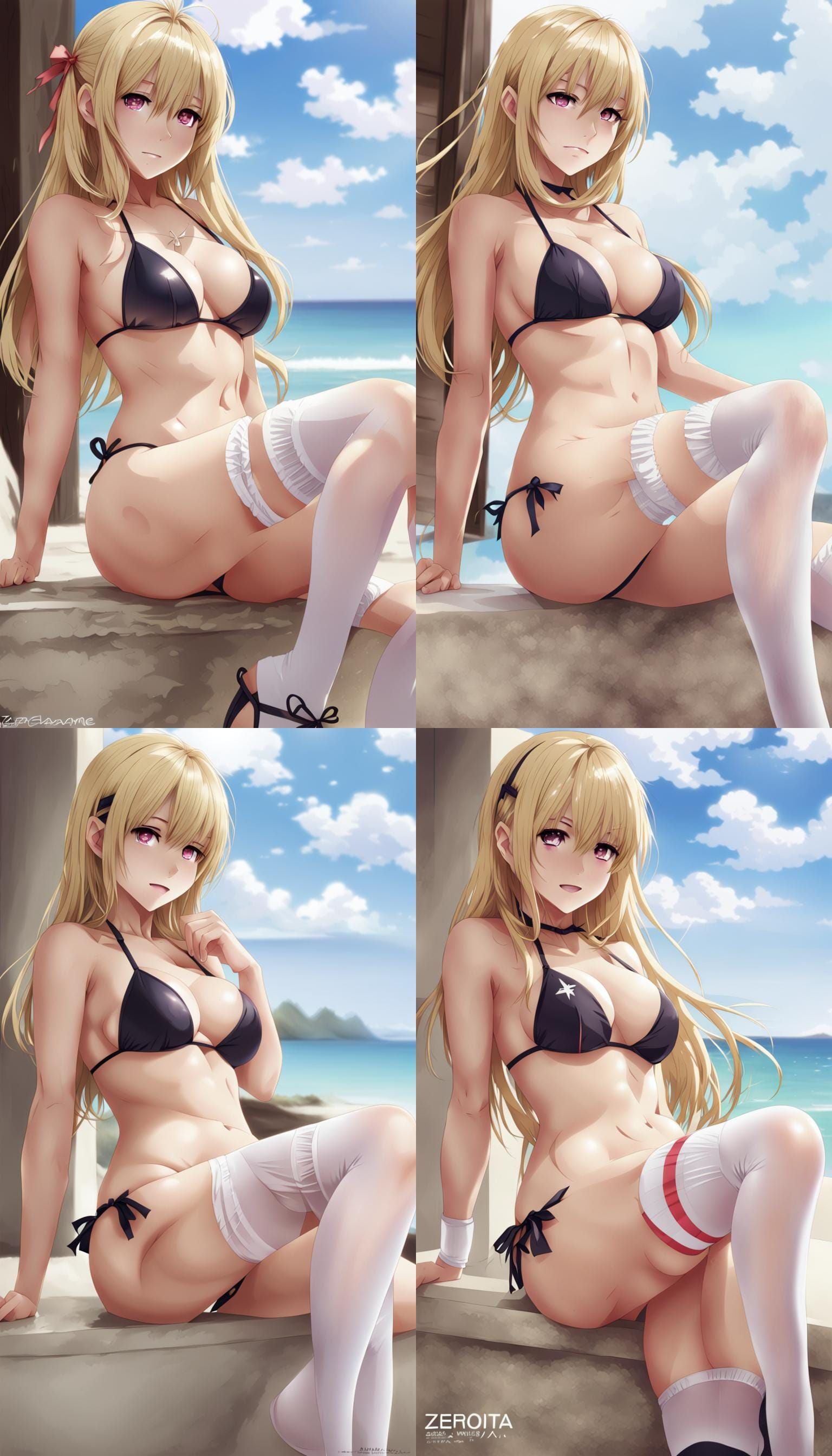 Anime Style Blonde Girl in Bikini and Thigh Highs