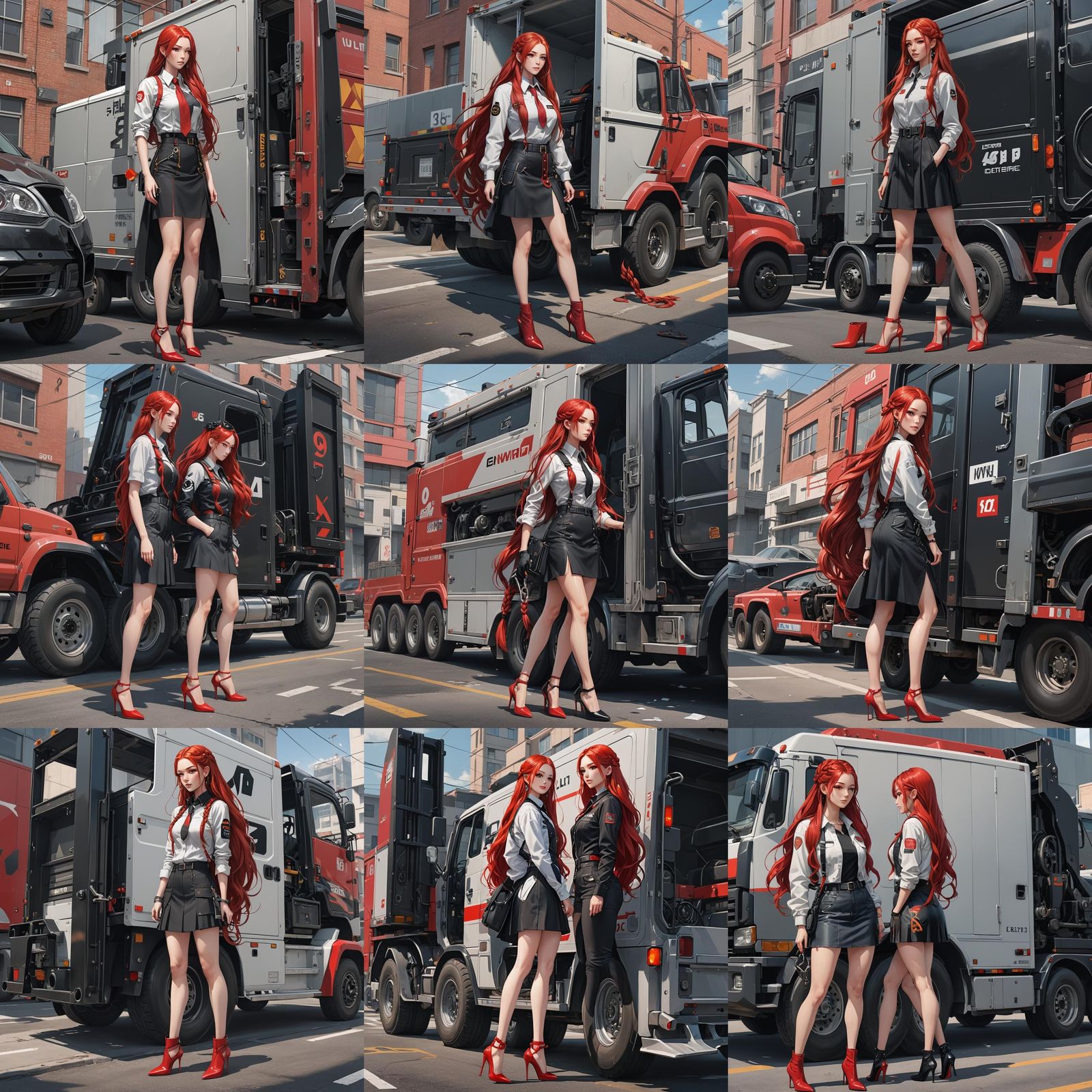 Anime Style: Woman with Red Hair and Stilettos