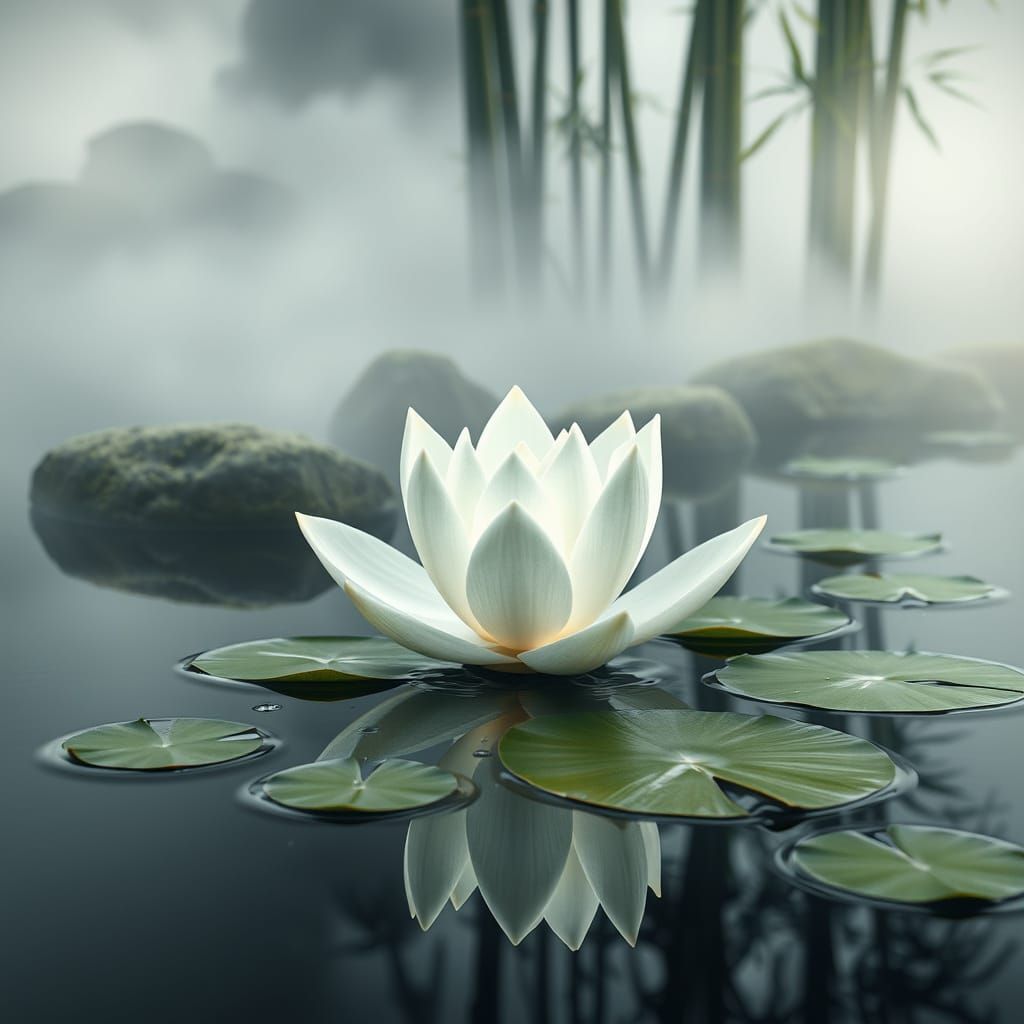 Ethereal Lotus Blooms in Zen Still Life