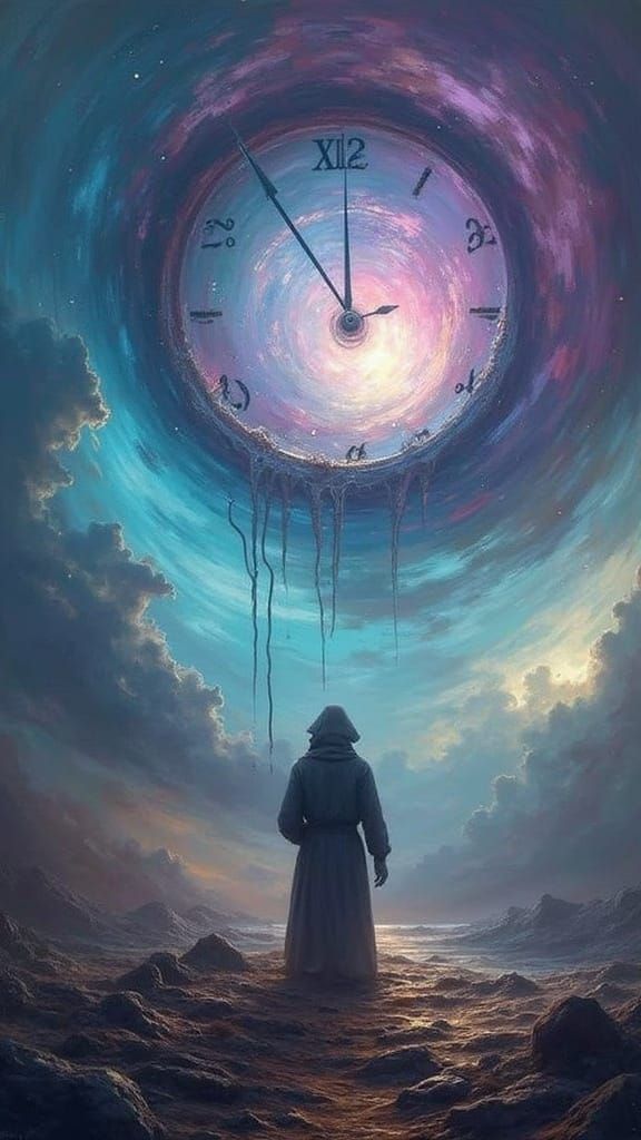 Melting Clock in Surrealist Style with Golden Rivulets