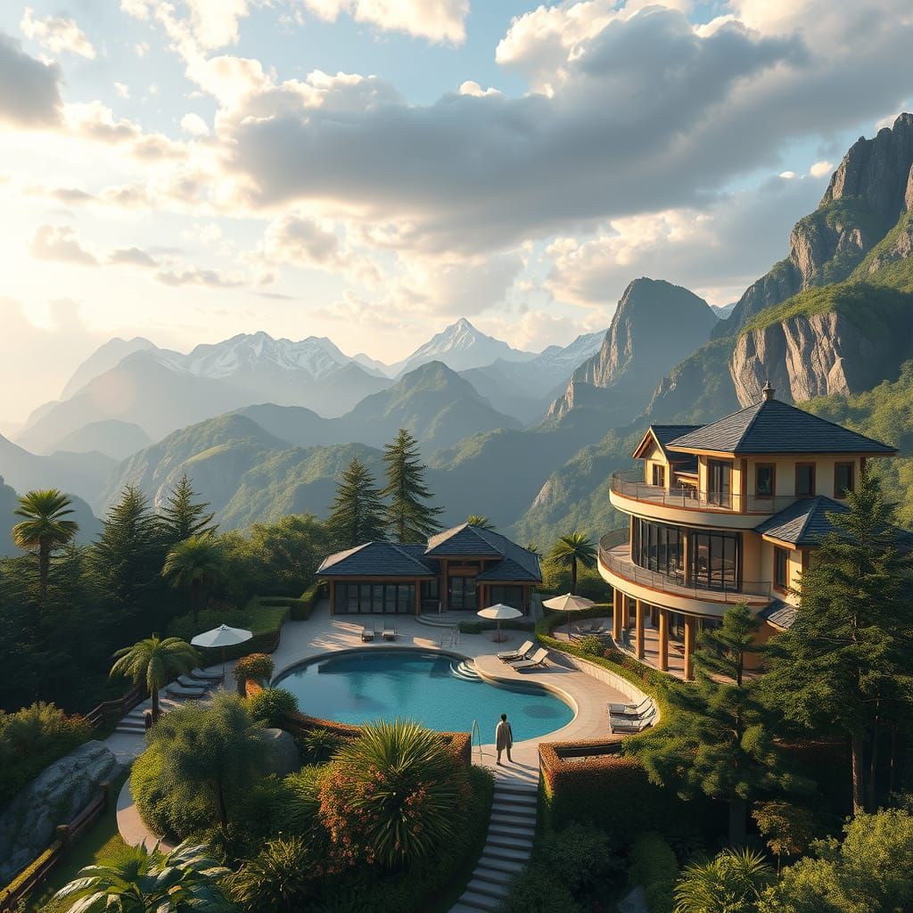 Lush Mountain Resort in 3D Anime Style