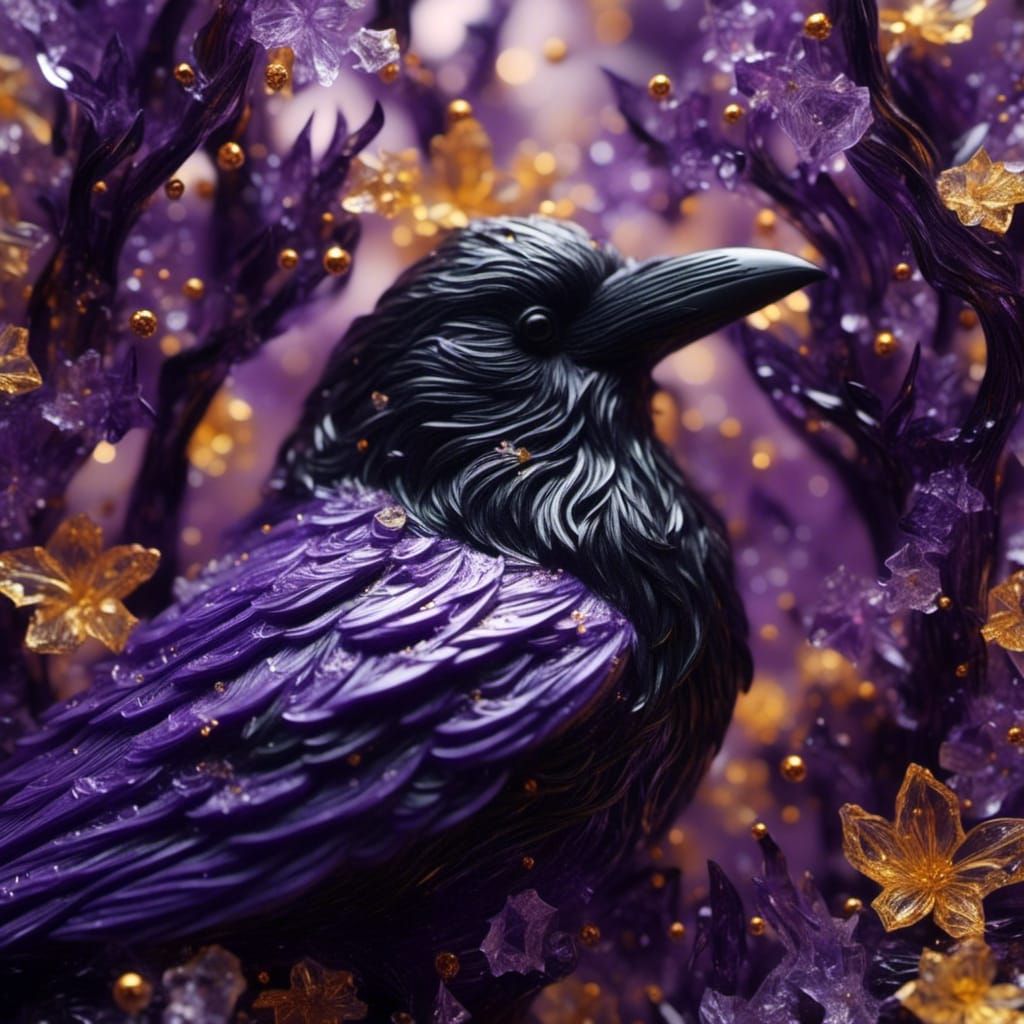 Crystal Raven Portrait in Dark Forest